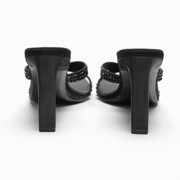 ZARA SATIN EFFECT RHINESTONE HEELED SANDALS BLACK SIZE 9 | 1815/110/800 - Picture 4 of 12